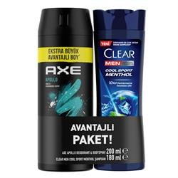 Axe Deodorant Apollo 200 Ml+Clear Şampuan Men Cool Sport Menthol 180 ml