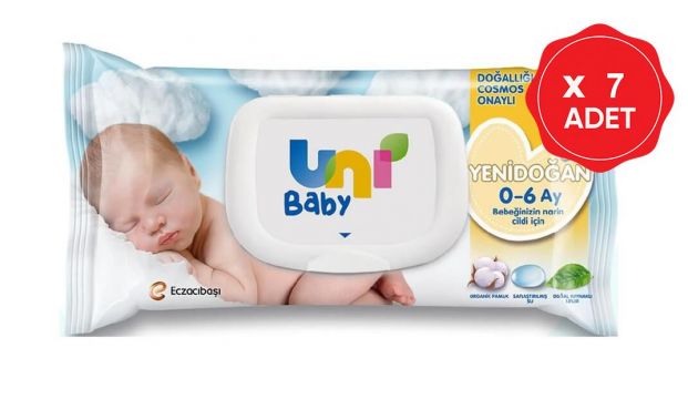 Uni Baby Yenidoğan Islak Pamuk Mendil 7'li Paketi