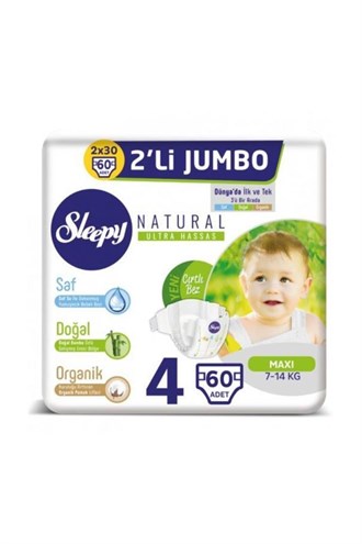 Sleepy Natural 4 Numara Maxi Jumbo 60 Adet Bebek Bezi