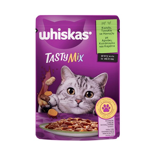 Whiskas Pouch Tastymix Sos Içinde Kuzulu Tavuklu Ve Havuçlu Yetişkin Kedi Konservesi 85gr