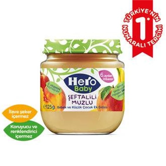 Hero Baby Şeftali Muz Püreli Kavanoz Mama 125 gr