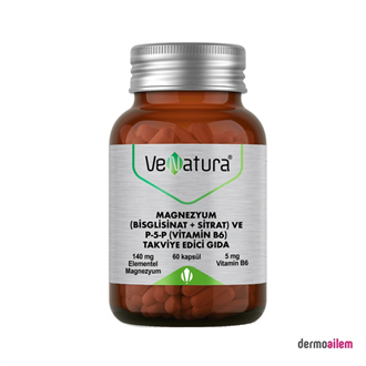 Venatura Magnezyum (Bisglisinat + Sitrat) ve P-5-P (Vitamin B6) 60 Kapsül