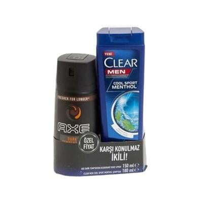 AXE DEO DARK TEMPTATION 150ml + CLEAR MEN COOL SPORT MENTOL SAMPUAN 180 ML