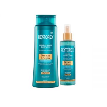 Restorex Keratin & Argan Onarıcı Saç Bakım Şampuanı 500 ml + Onarıcı Sıvı Saç Bakım Kremi 200 ml Avantaj Paketi