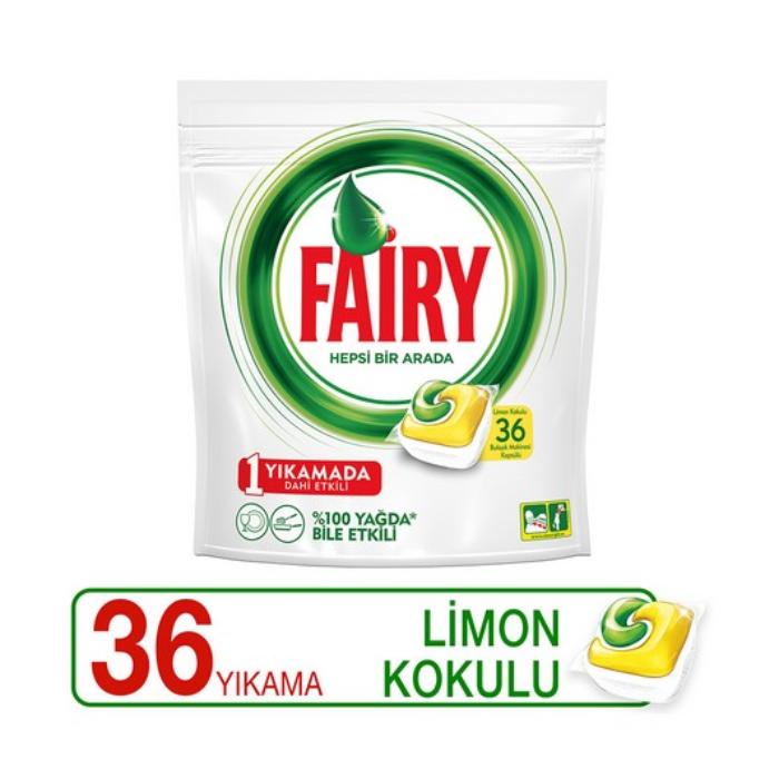 Fairy Hepsi Bir Arada 36 Yıkama Bulaşık Makinesi Deterjanı Kapsülü Limon Kokulu