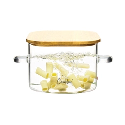 Borosilikat Bambu Kapak Mini Tencere 