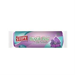 Stepy Büyük Boy Çöp Torbası Büzgülü Lavanta Kokulu 10 Adet ( 65*80 cm )
