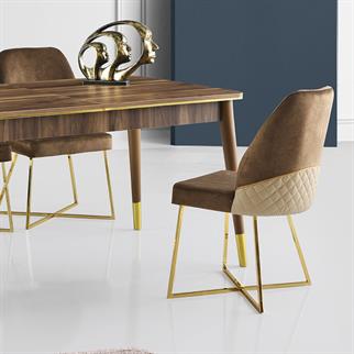Karataş MR-901 Madrid Sandalye D-05 Deri Krem/ Gold