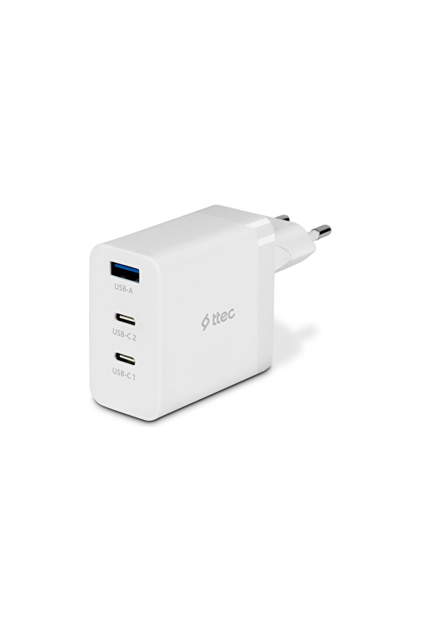 ttec 2SCG03B ttec SmartCharger Trio GAN 65W PD Seyahat Hızlı Şarj Aleti 2 USB-C+USB-A-Beyaz