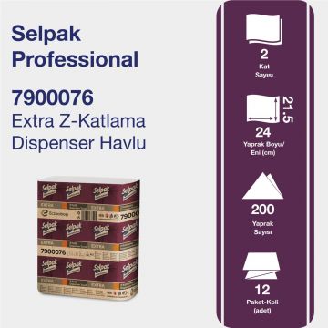 Selpak Professional Extra Z Katlı Dispenser Kağıt Havlu 200 Yaprak