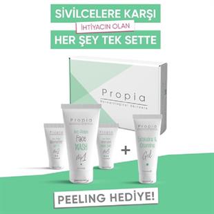 Propia İlk Akne Seti - Yıkama Jeli 150 ml + Nemlendirici Krem 40 ml + Gece Onarıcı Krem 40 ml + Peeling Hediye