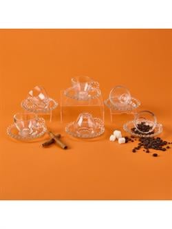 KRD Home Bubbly 12 Parça Boncuklu Cam Kahve Fincanı - Şeffaf - 80 ml
