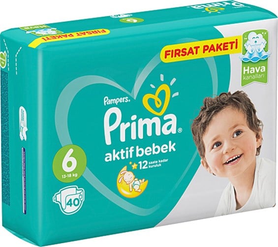 Prima Aktif Bebek 6 Xl  Fırsat Paket 40'lı Bebek Bezi