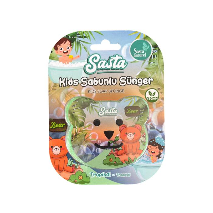 Sasta Kids Süngerli Tropikal Kokulu Sabun 90 gr Ayıcık Desenli