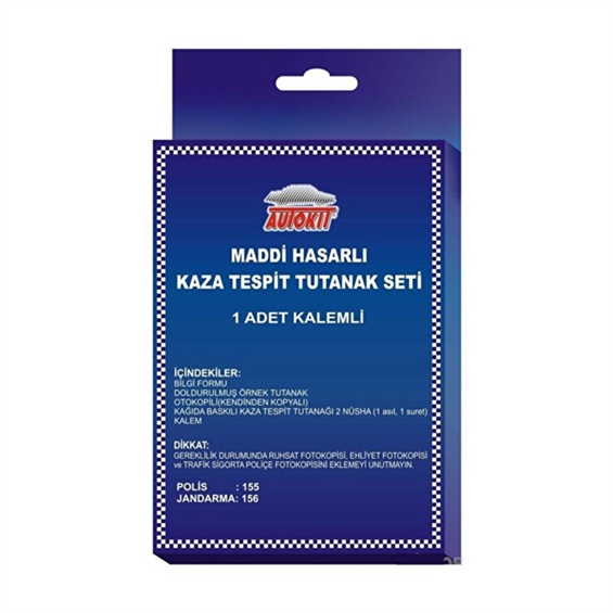 Autokit Kaza Tespit Tutanak Seti Kalem Hediyeli