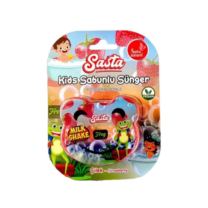 Sasta Kids Süngerli Çilek Kokulu Sabun 90 gr Kurbağa Desenli