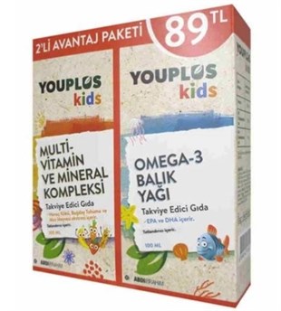 YouPlus Kids Multivitamin 100 ml + Omega 3 Şurup 100ml 2'li Kofre