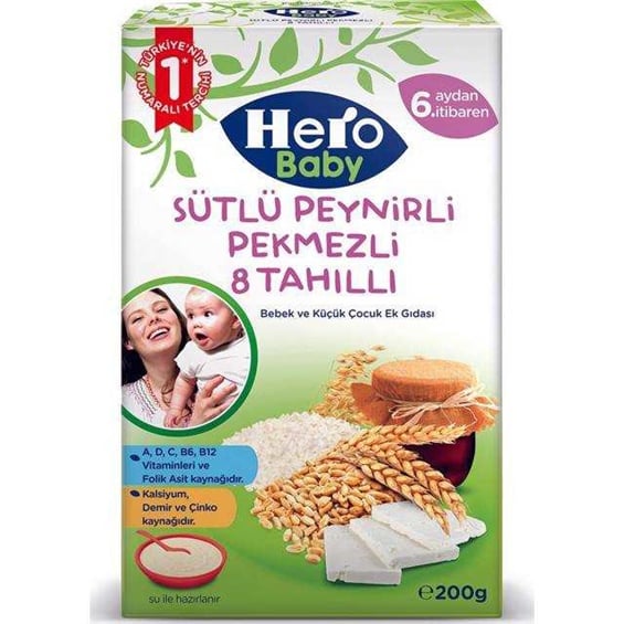 Hero Baby Sütlü Peynirli Pekmezli 8 Tahıllı Kaşık Maması 200 gr