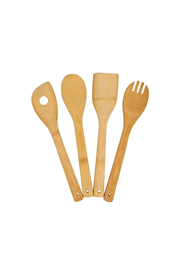 Bestchoice 4lü Bambu Pişirme Seti Spatula Servis Kaşığı Servis Çatalı