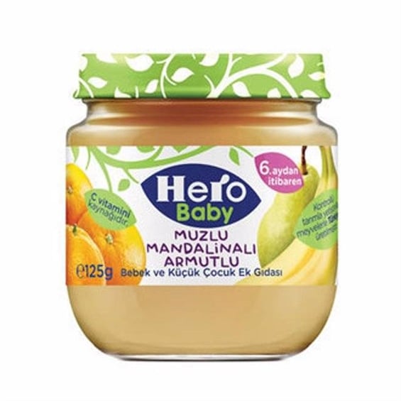 Hero Baby Kavanoz Muzlu Mandalinalı Armutlu Ek Gıda Maması 125 gr