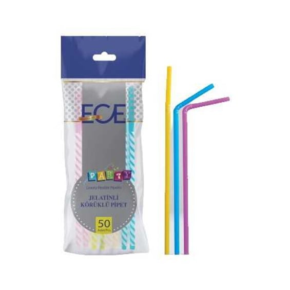 Ece Party Jelatinli Körüklü Pipet 50'li