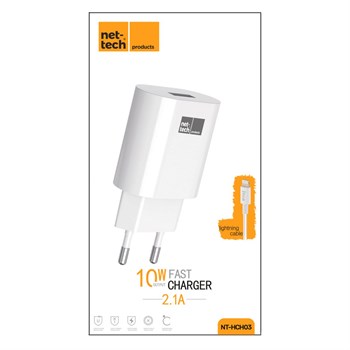 Nettech NT-HCH03 1 Çıkışlı 2400 mAh Lightning Kablo + Şarj Aleti Kablo Dahil (Beyaz) NT-31157