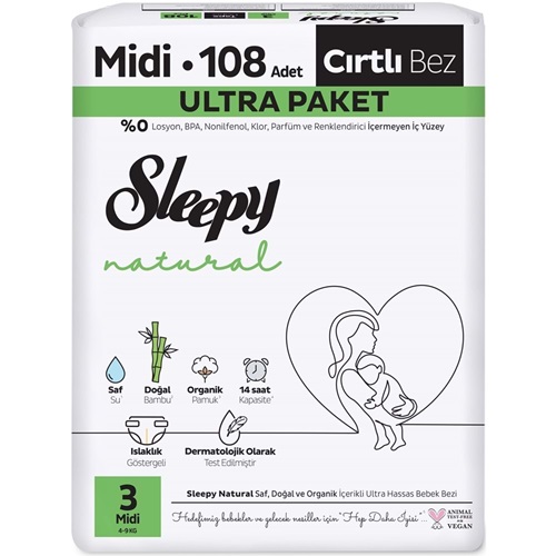 Sleepy Natural Bebek Bezi Ultra Paket Midi (3) 108'li