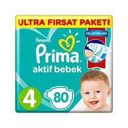 Prima Bebek Bezi Aktif Bebek 4 Beden 80 Adet Maxi Ultra Fırsat Paketi