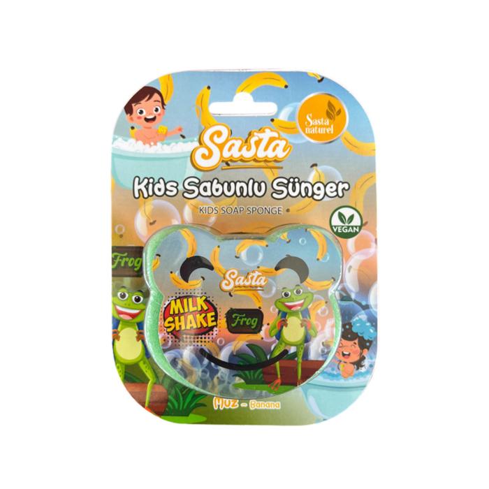 Sasta Kids Süngerli Muz Kokulu Sabun 90 gr Kurbağa Desenli