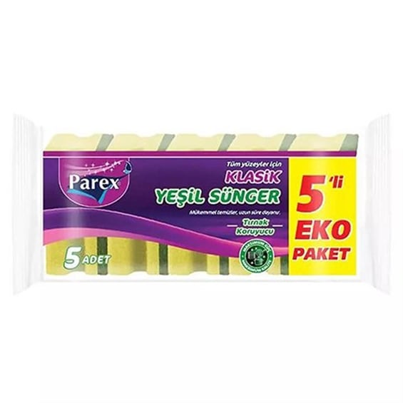 Parex Klasik Yeşil Oluklu Sünger 5'li Eko Paket