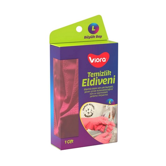 Viora Temizlik Eldiveni L Large Pembe