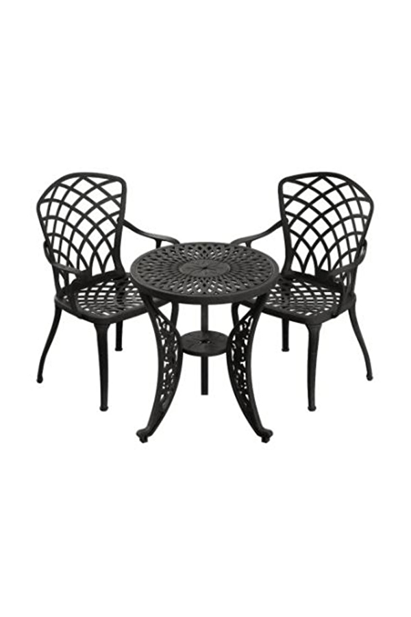 IVF İstanbul Model Ferforje Görünümlü Plastik Yuvarlak Masa Ve Hitit Model Sandalye 2 Sandalye 1 Masa Siyah