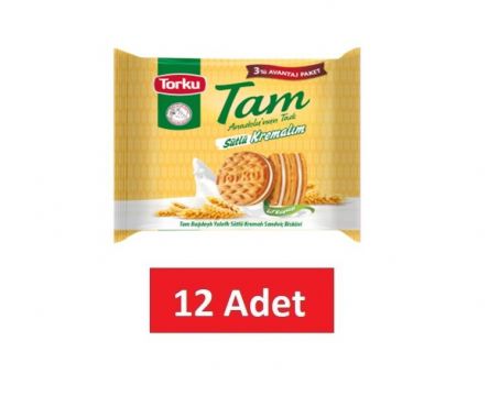 Torku Tam Buğdaylı Bisküvi Sütlü Kremalım 249 Gr x 12 Adet