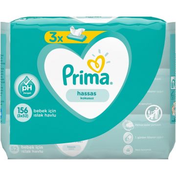 Prima Islak Havlu Hassas Ciltler 3'lü Paket 156 Yaprak