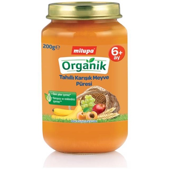 Milupa Organik Tahıllı Karışık Meyve Püresi 6+ Ay Kavanoz 200 gr