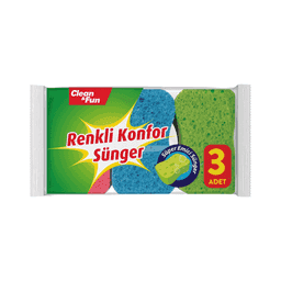Clean&Fun Renkli Konfor Bulaşık Süngeri 3'lü