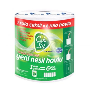 Mavi Beyaz Çeksil İçten Çekmeli Kağıt Rulo Havlu Çift Katlı 300 Rulo