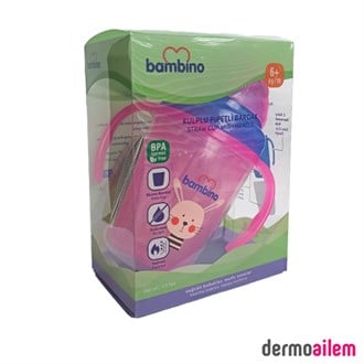 Bambino Kulplu Pipetli Bardak 230 ml Pembe