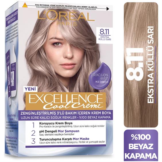 L'Oreal Paris Excellence Ekstra Küllü Kumral Saç Boyası 8,11