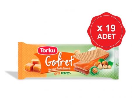 Torku Karamel ve Fındık Kremalı Gofret 142 Gr x 19 Adet