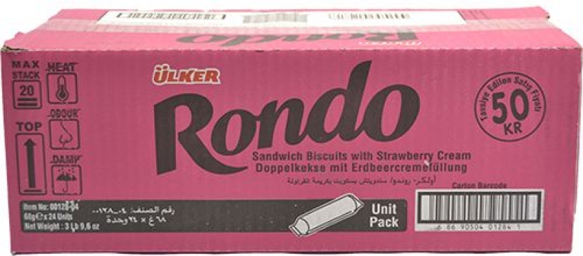 Ülker Rondo Çilek Kremalı Sandviç Bisküvi 24 Adet x 61 Gr