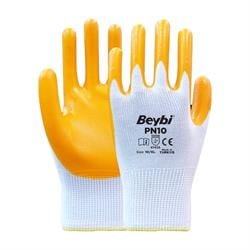 Beybi PN10 Polyester Örme Nitril Eldiven Sarı