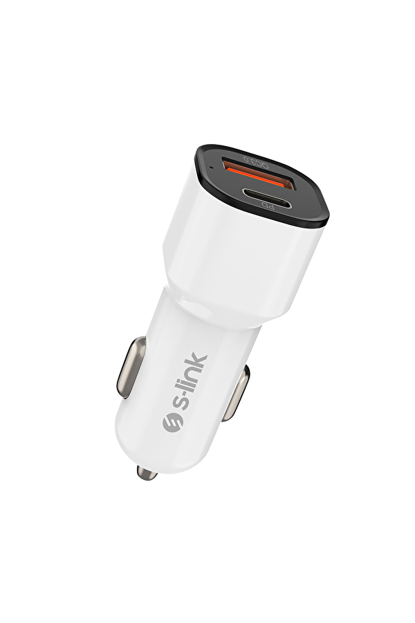 S-link SL-EC38PD TypeC to TypeC Kablolu 38W PD + USB QC3.0 Beyaz Araç Şarj Cihazı