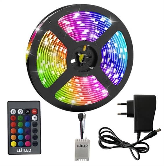Elitled Şerit Led Kumandalı RGB IP65 Slikonlu 5m