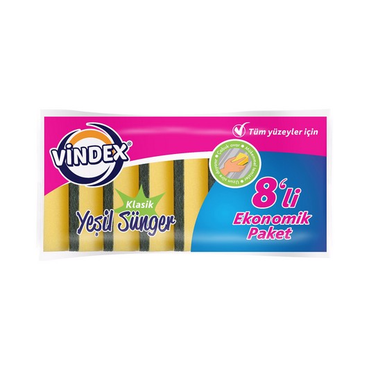 VİNDEX KLASİK YEŞİL SÜNGER DÜZ 8'Lİ