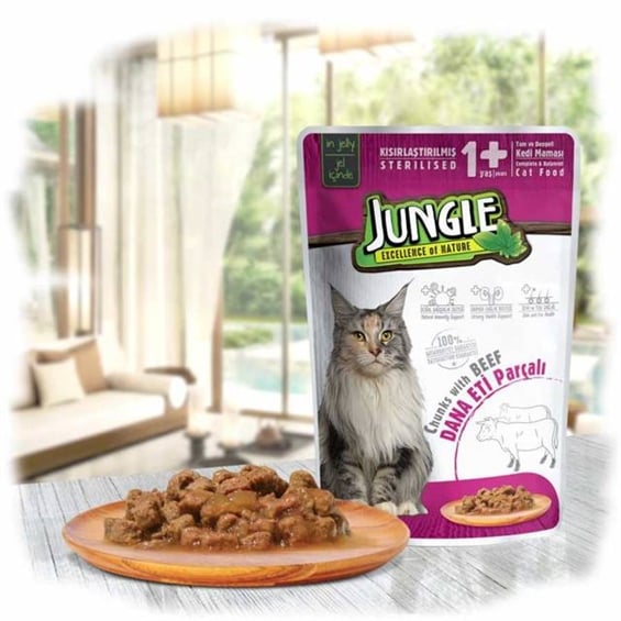 Jungle Pouch Kısır Kedi Dana Eti Parçalı 100 gr