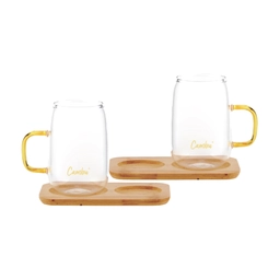 Bambu Tabaklı Borosilikat Kupa Seti 4 Parça 