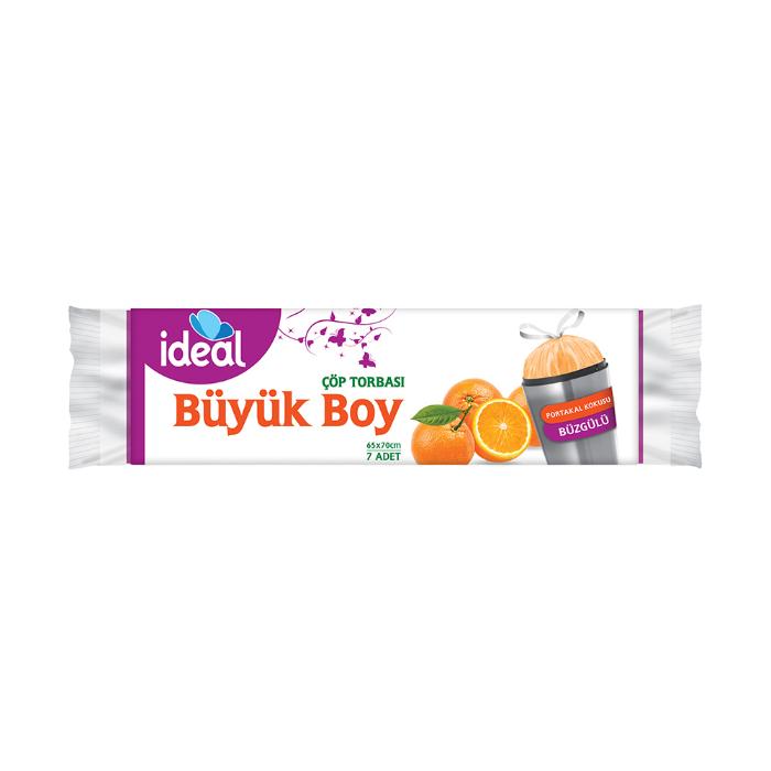 İdeal Büzgülü Çöp Torbası Büyük Boy 7 li 65x70 Portakal