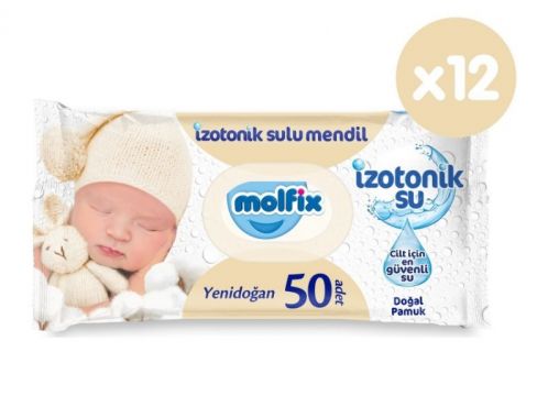 Molfix İzotonik Sulu Islak Mendil Yenidoğan 50 Yaprak x 12 Adet