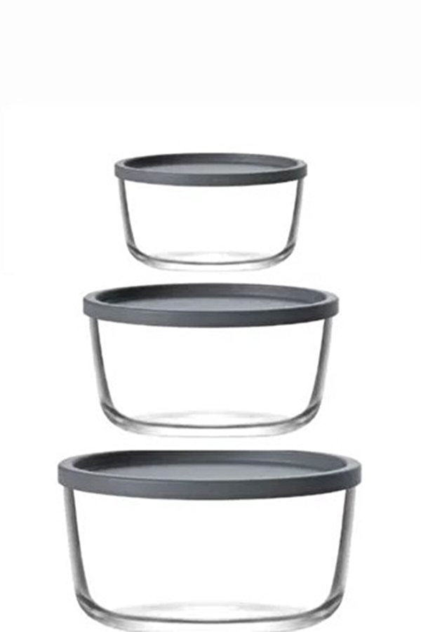 Lav Round Kapaklı Cam Saklama Kabı Seti 3'lü